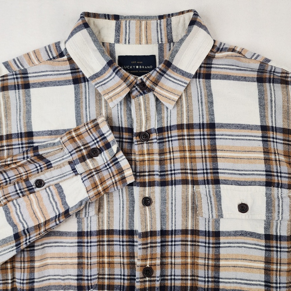 Lucky Brand Plaid Flannel Shirt‎ Mens Size L Button Up Long Sleeve Flip Pockets